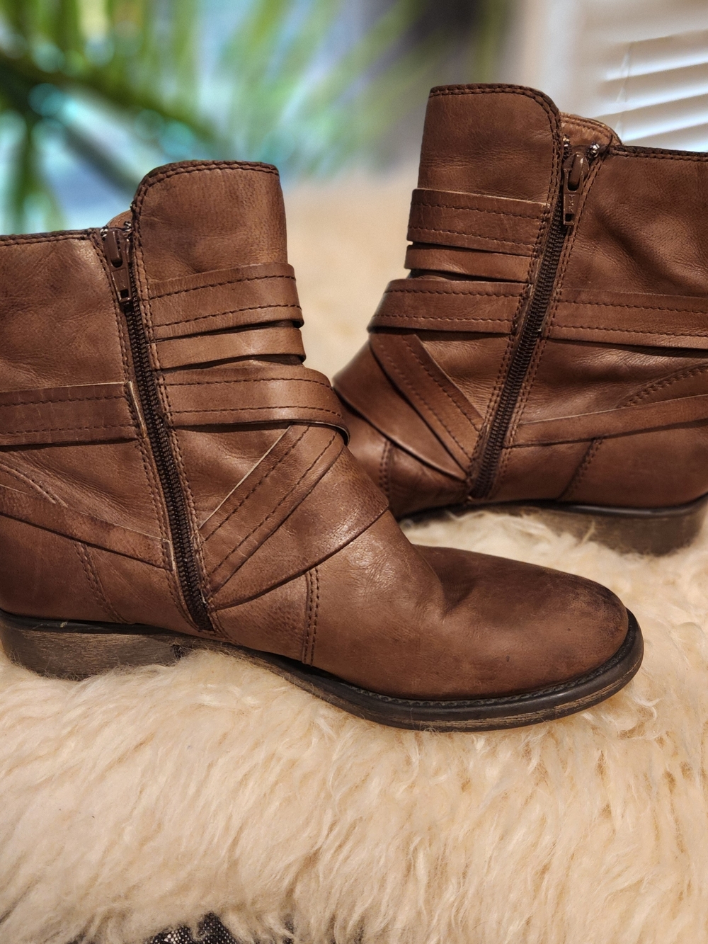 latico Brown Leather Ankle Boots with Wrap Strap Accents